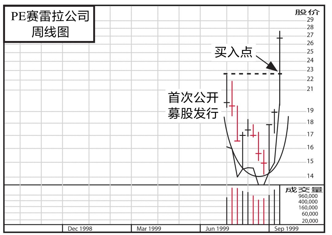 图14-33 PE赛雷拉公司,1999年,32周内上涨2281%