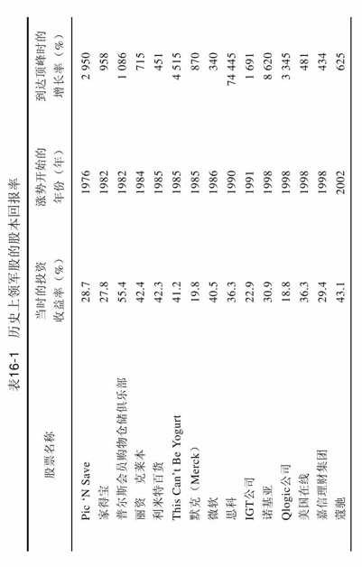 表16-1 历史上领军股的股本回报率